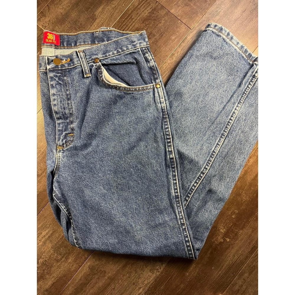 Wrangler Jeans Mens 36x30 Blue Slim Fit Cowboy Cut 1036MWZDS Denim Western Pants